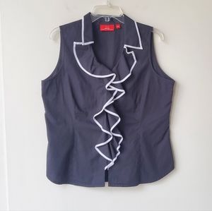 Oscar de la Renta Sleeveless Ruffle Button Top